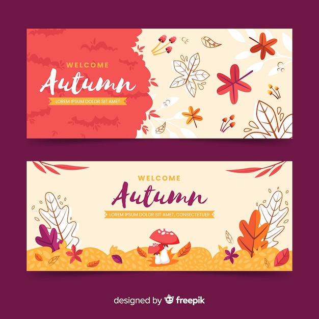 Flat design autumn banners template