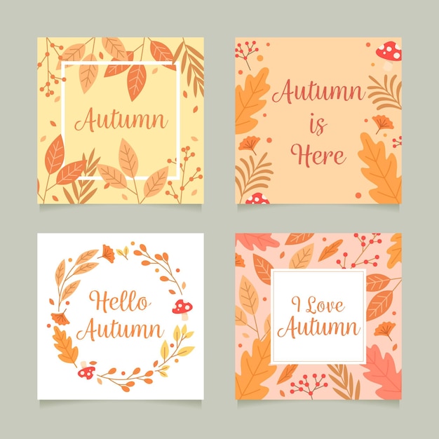 Flat design autumn card collection