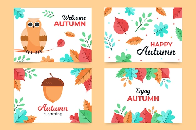 Flat design autumn card collection