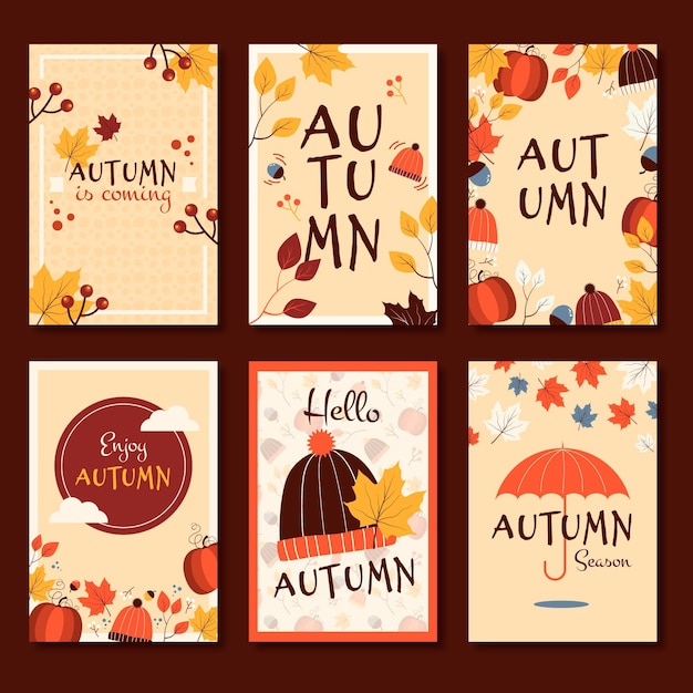 Flat design autumn card pack