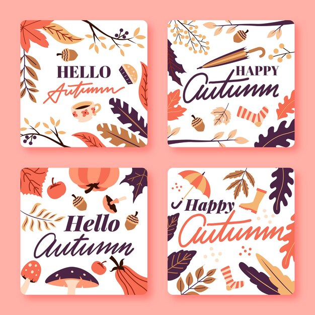 Flat design autumn card pack