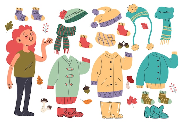 Flat design autumn children wearing coats and scarfs