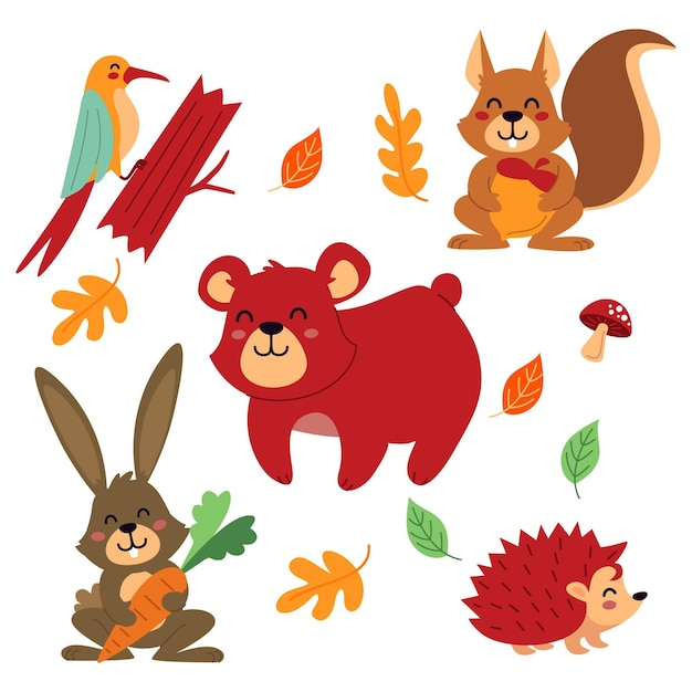 Free vector flat design autumn forest animals