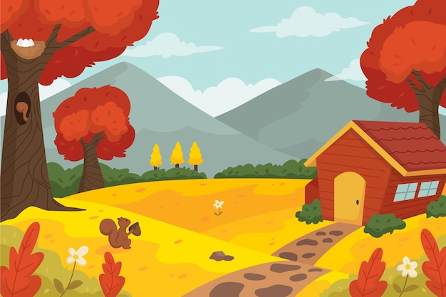 Free Vector flat design autumn landscape with mountains