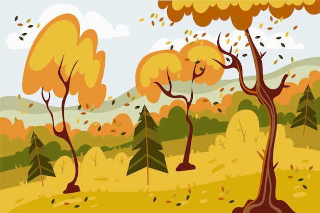 Flat design autumn landscape with trees