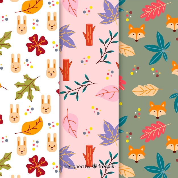 Flat design autumn pattern collection