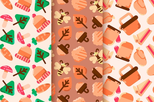 Flat design autumn pattern set