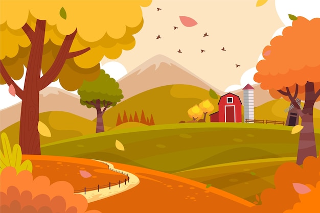 Free vector flat design autumn view with barn