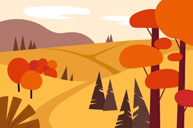 Flat design autumn view with trees