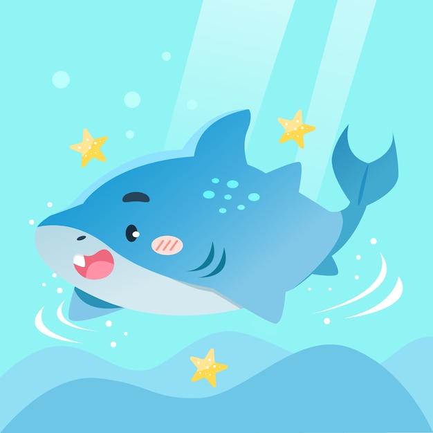 Flat design baby shark in cartoon style