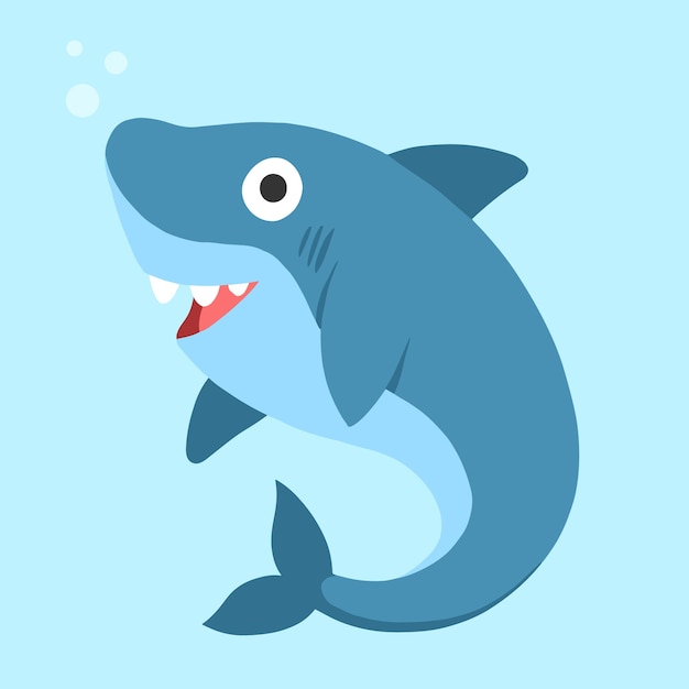 Flat design baby shark in cartoon style