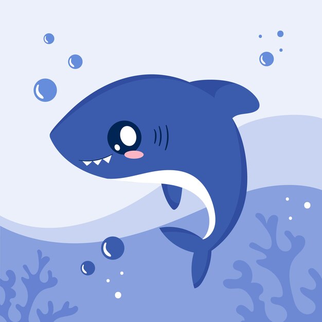 Flat design baby shark in cartoon style