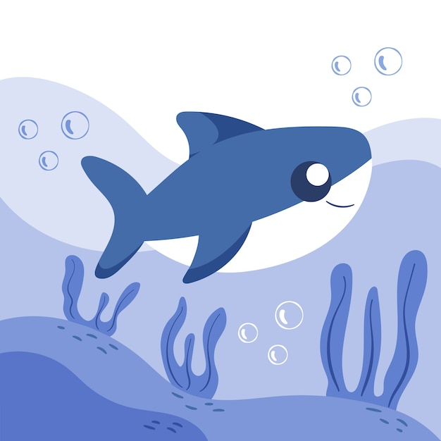 Flat design baby shark in cartoon style