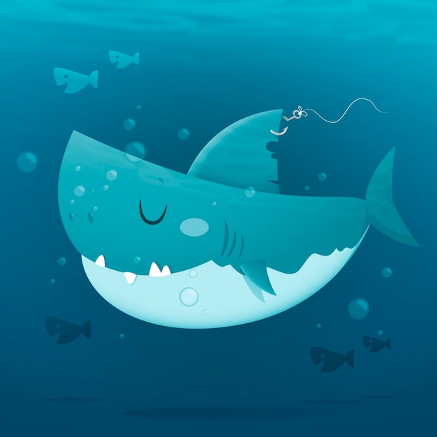 Free vector flat design baby shark in cartoon style