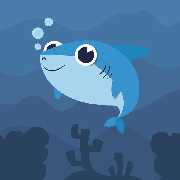 Flat design baby shark illustration concept