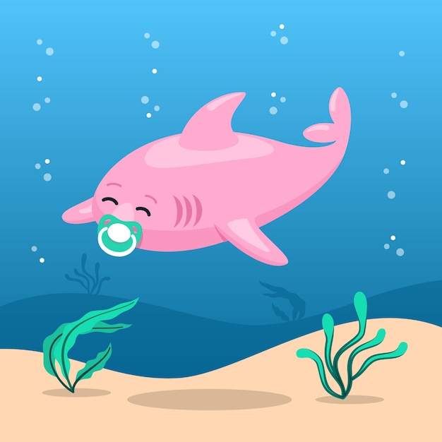 Flat design baby shark with pacifier