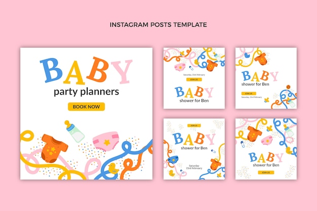 Flat design baby shower template