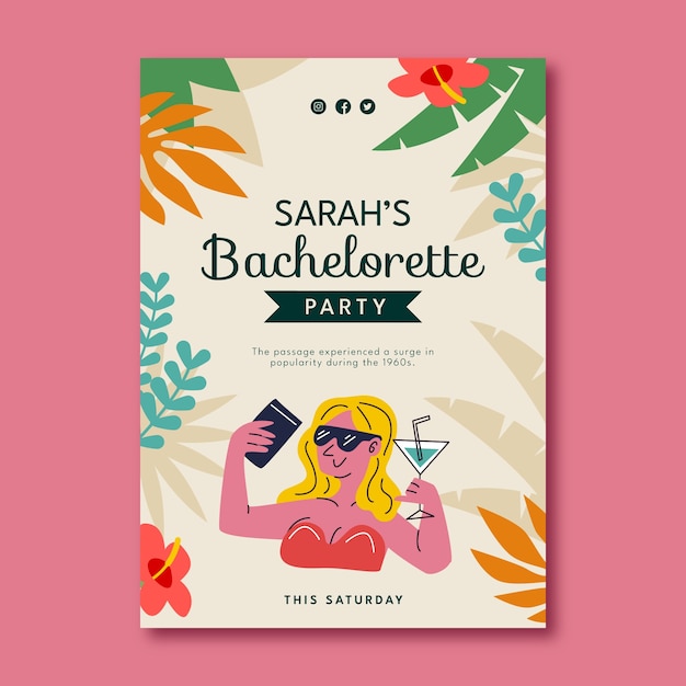 Flat design bachelorette party invitation template