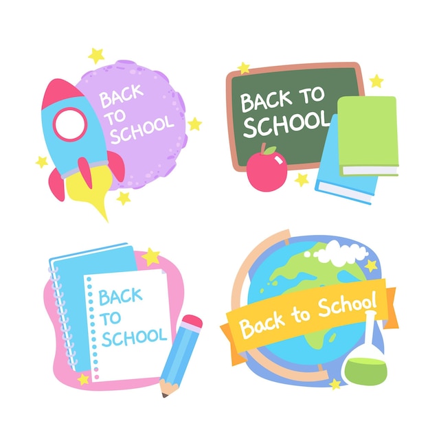 Flat design back to school badges collection