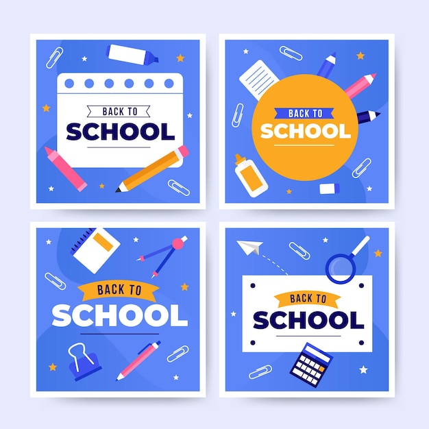 Free Vector flat design back to school instagram post collection