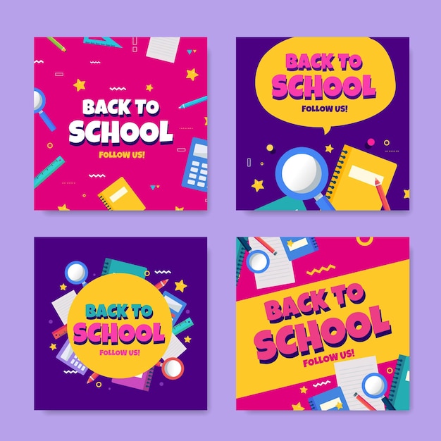 Free vector flat design back to school instagram posts collection