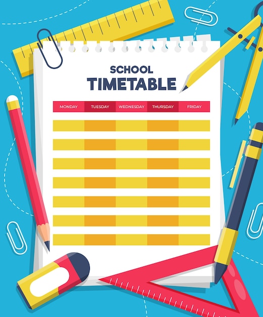 Flat design back to school timetable template