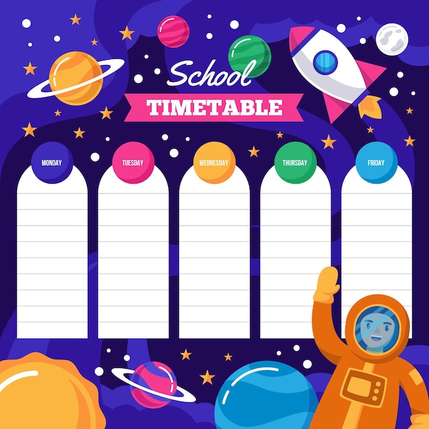 Free vector flat design back to school timetable with illustrations