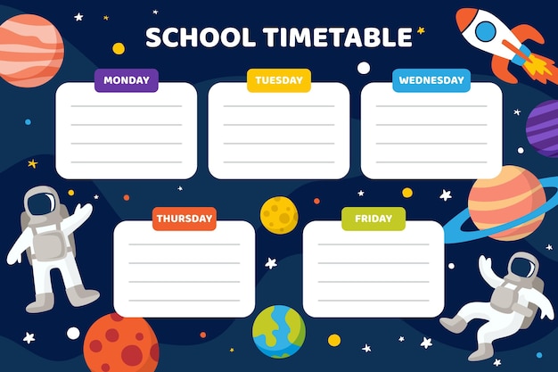 Flat design back to school timetable with universe