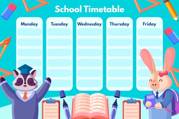 Flat design back to school timetable