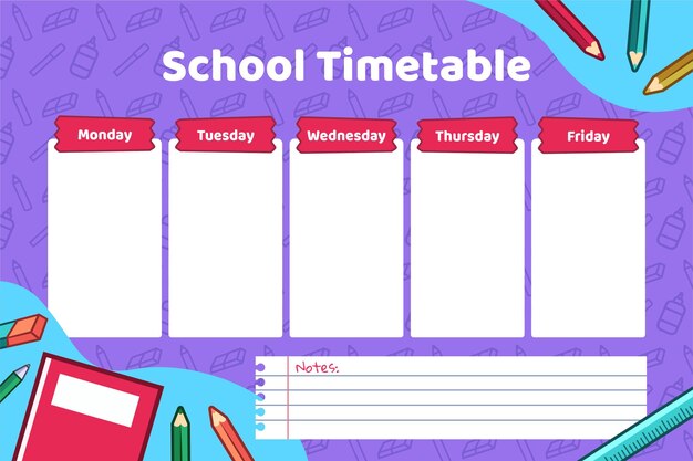 Flat design back to school timetable