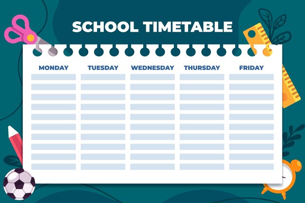 Flat design back to school timetable