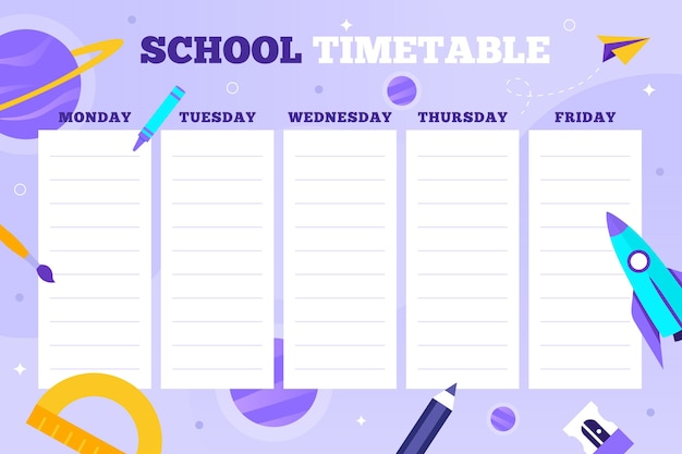 Flat design back to school timetable