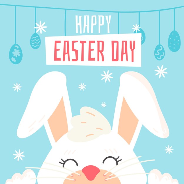 Flat design background happy easter day with bunny