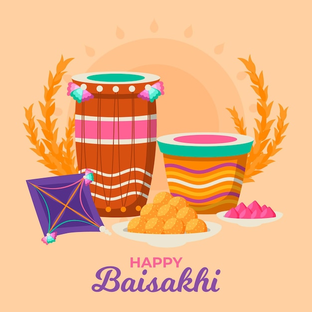 Free vector flat design baisakhi illustration