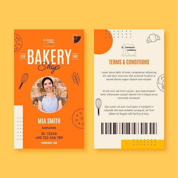 Flat design bakery shop id card template