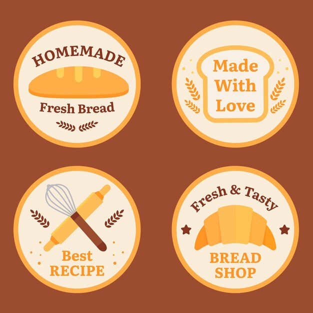 Flat design bakery shop labels template