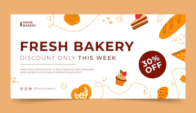 Flat design bakery youtube banner template