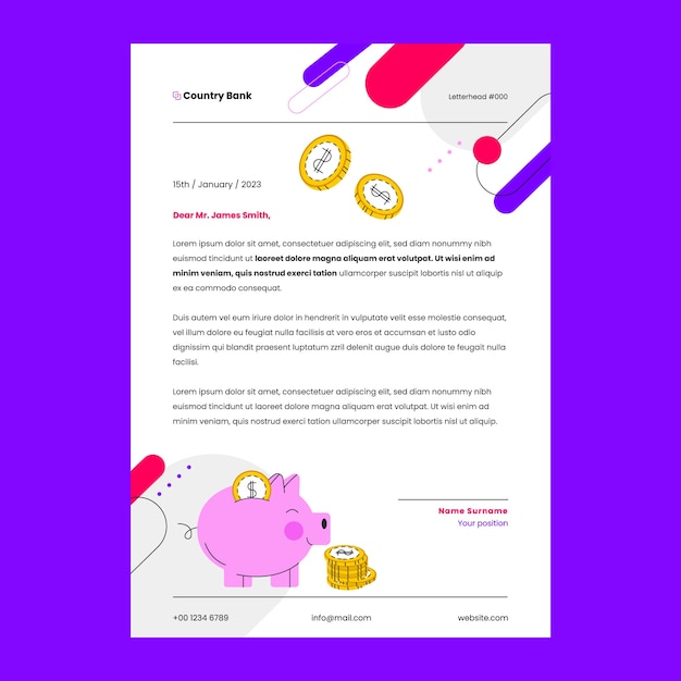 Flat design bank concept letterhead template