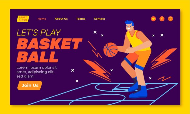 Flat design basketball landing page template