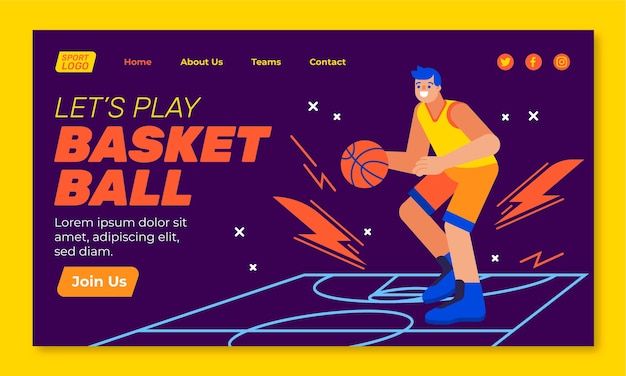 Flat design basketball landing page template