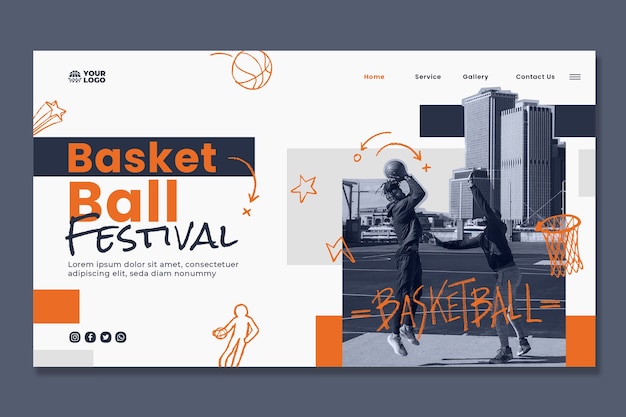 Free Vector flat design basketball landing page template