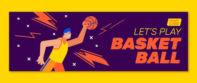 Flat design basketball twitter header template