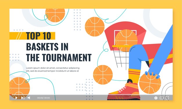 Flat design basketball youtube thumbnail template