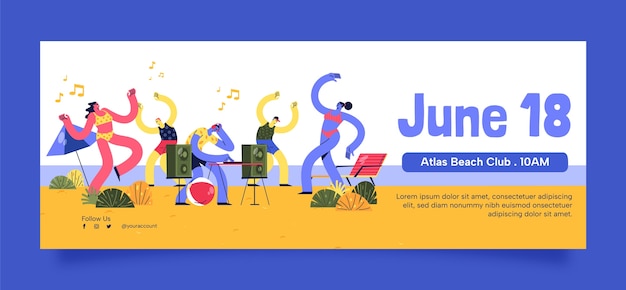 Flat design beach club facebook cover