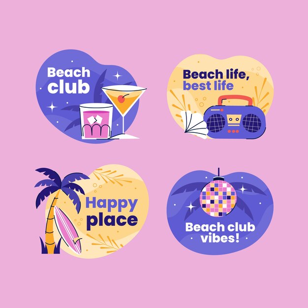 Flat design beach club labels  template