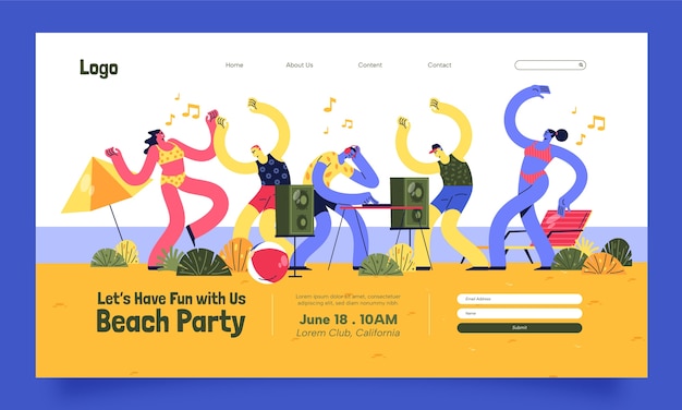 Free Vector flat design beach club landing page template