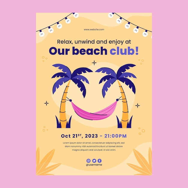 Free Vector flat design beach club poster template