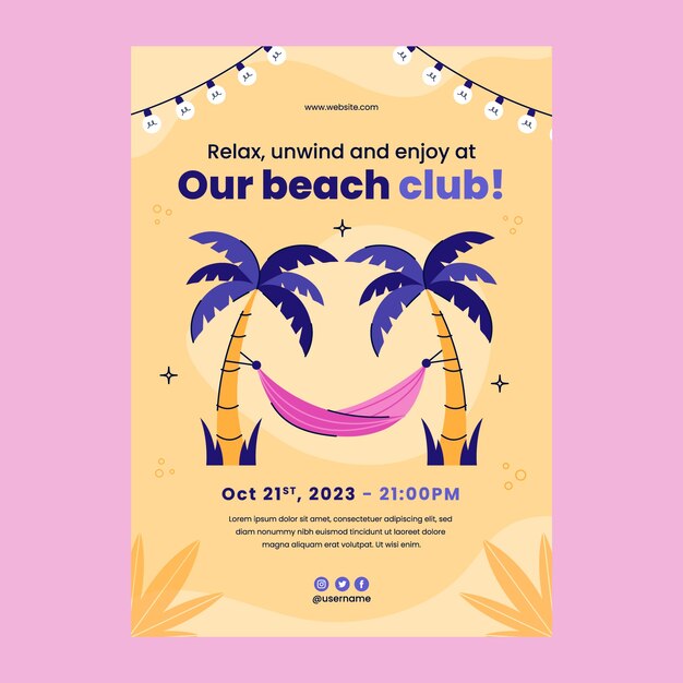 Flat design beach club poster template