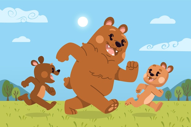 Free Vector flat design bear family illustration