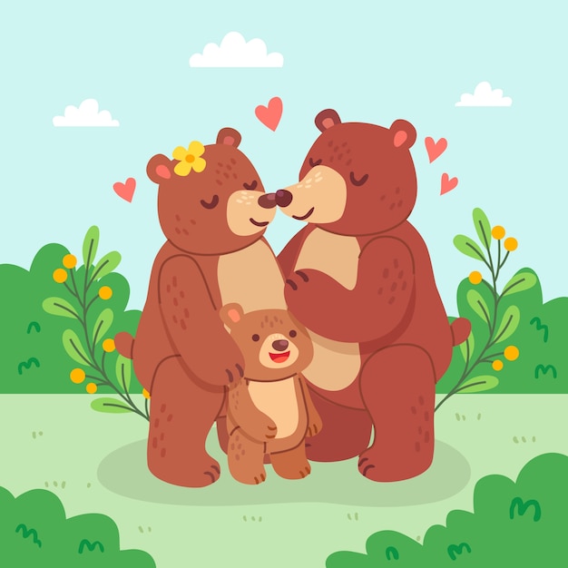 Flat design bear family illustration